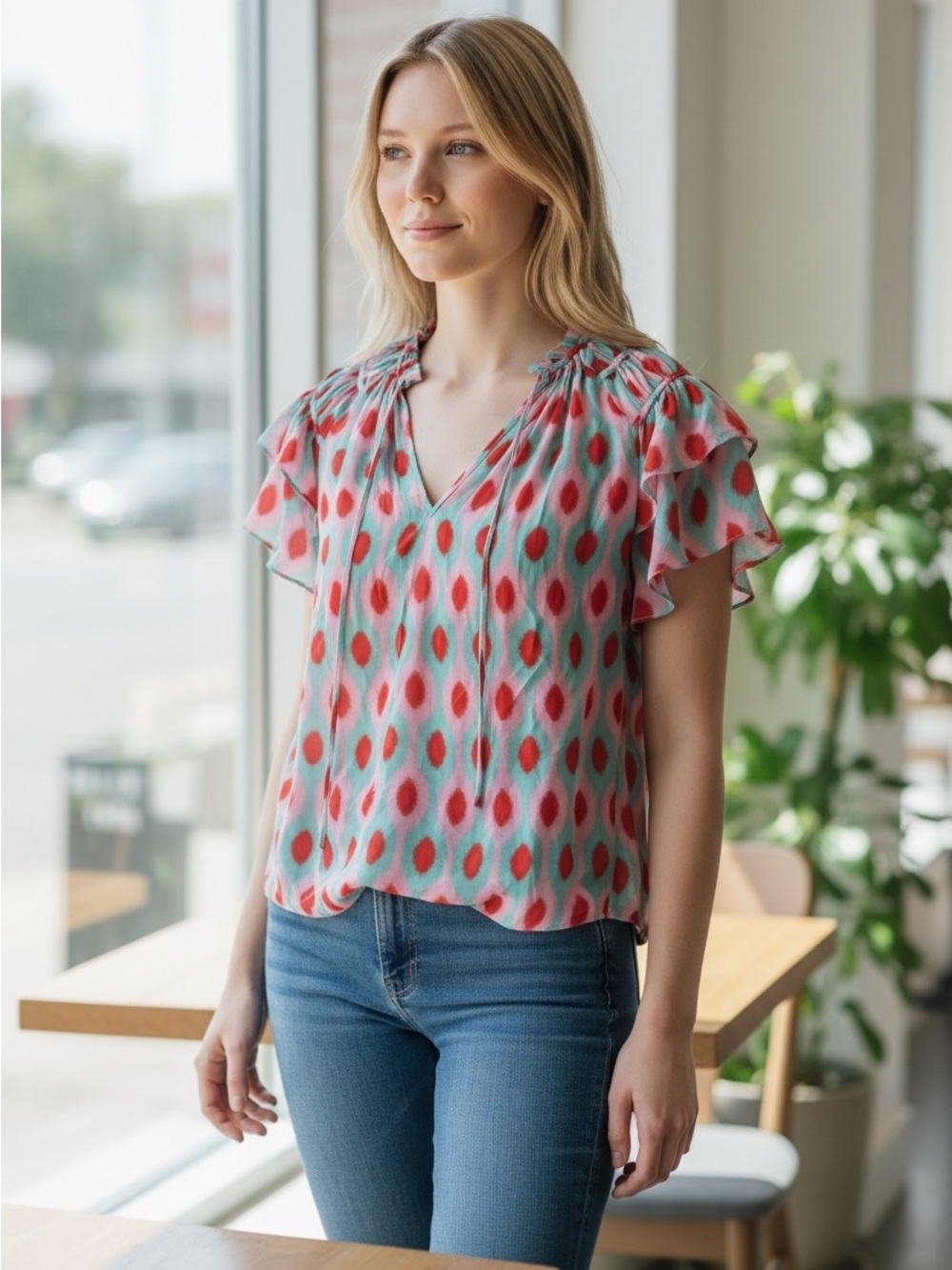 Caballero Flutter Sleeve Blouse Size M